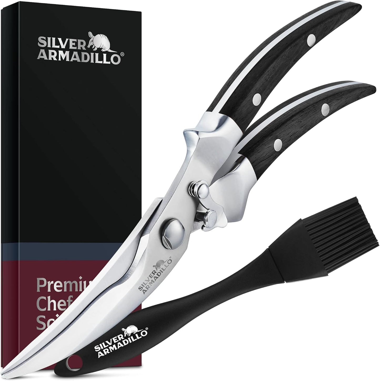 Heavy Duty Poultry Shears - Professional Stainless Steel Kitchen Scissors for Bone, Chicken, Meat, Fish & Vegetables - Spring Loaded (Stainless Steel handles)