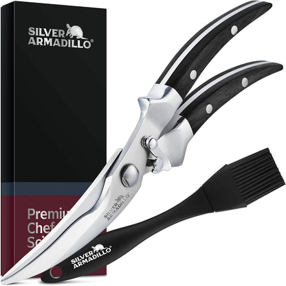 Heavy Duty Poultry Shears - Professional Stainless Steel Kitchen Scissors for Bone, Chicken, Meat, Fish & Vegetables - Spring Loaded (Stainless Steel handles)