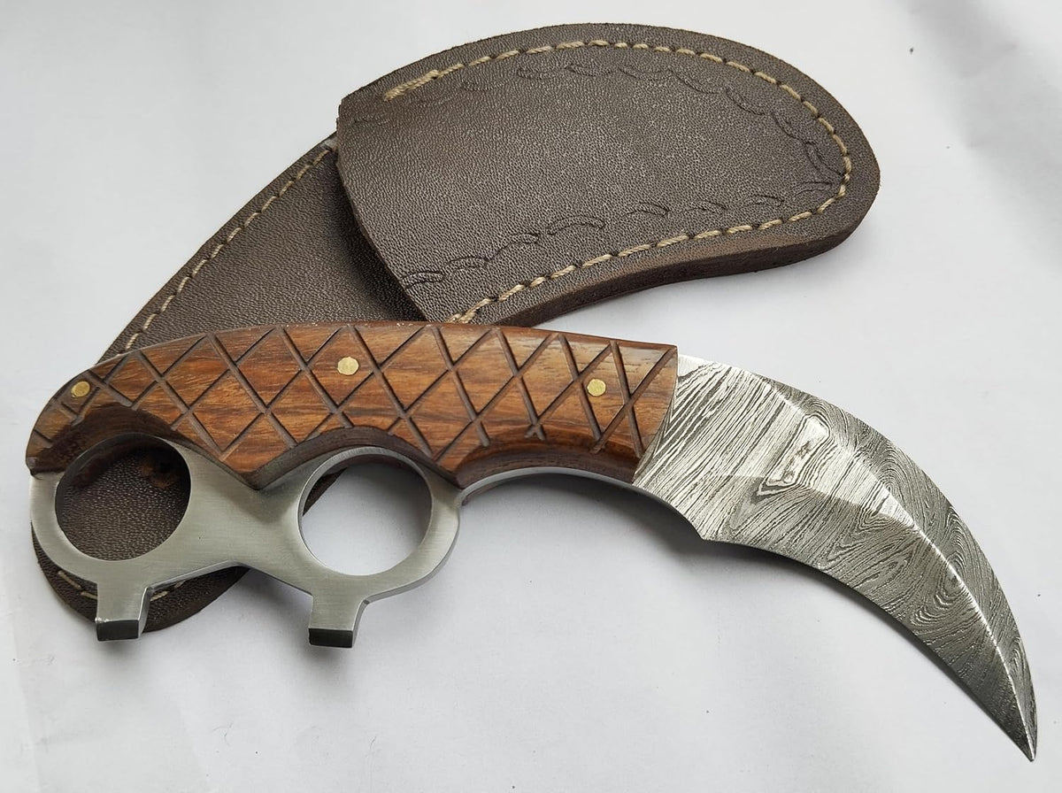 Hand Crafted Damascus Steel Karambit Knife, USA Style, Survival, outdoor, Silat, Best Gift