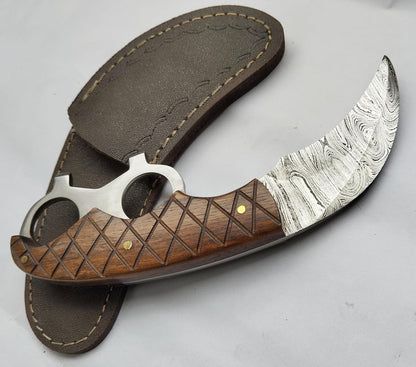 Hand Crafted Damascus Steel Karambit Knife, USA Style, Survival, outdoor, Silat, Best Gift