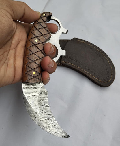 Hand Crafted Damascus Steel Karambit Knife, USA Style, Survival, outdoor, Silat, Best Gift