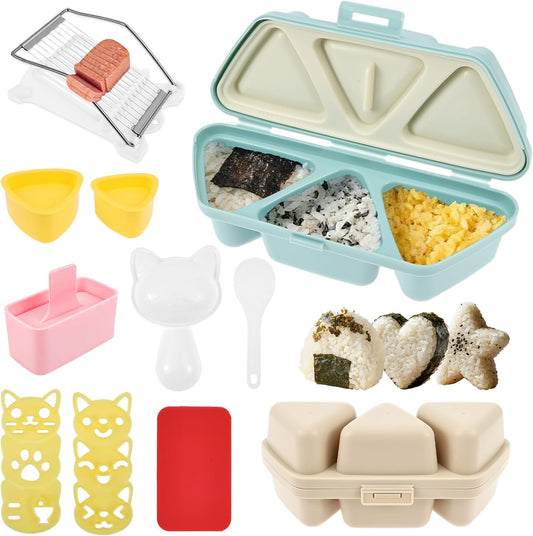 Onigiri Molds Set, Triangle Onigiri Molds Cute Cat Shape Rice Ball Maker, Musubi Press Mould with Ham Slicer and Gimbap Mould, Reusable Sushi Making Kit for Kid Lunch Home DIY Picnic Tools
