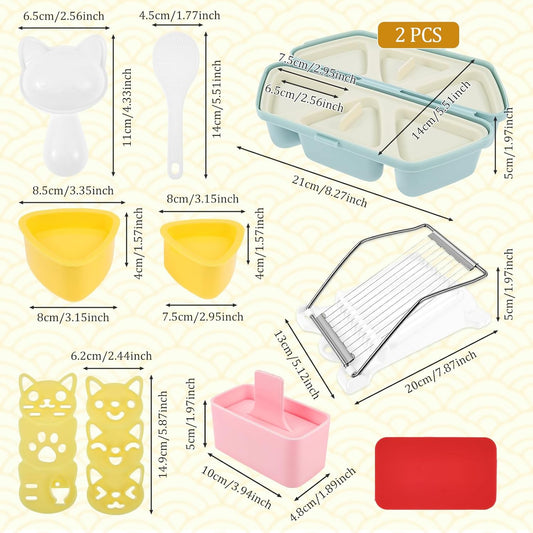 Onigiri Molds Set, Triangle Onigiri Molds Cute Cat Shape Rice Ball Maker, Musubi Press Mould with Ham Slicer and Gimbap Mould, Reusable Sushi Making Kit for Kid Lunch Home DIY Picnic Tools