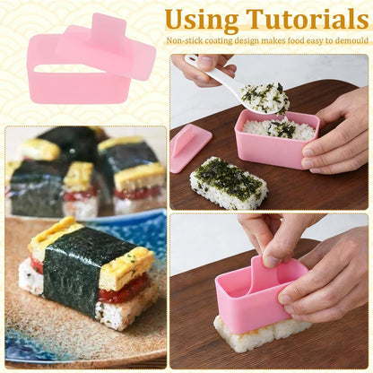 Onigiri Molds Set, Triangle Onigiri Molds Cute Cat Shape Rice Ball Maker, Musubi Press Mould with Ham Slicer and Gimbap Mould, Reusable Sushi Making Kit for Kid Lunch Home DIY Picnic Tools