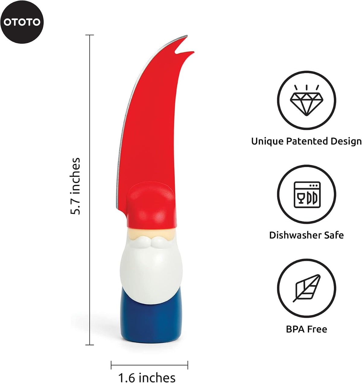 Bert Cheese Knife, Gnome-Themed Multifunctional Knife for Cheese, Fruits, and Veggies, Cute Kitchen Accessories, BPA-Free Kitchen Gadget, Funny Gadgets, Gnomes Gifts for Women