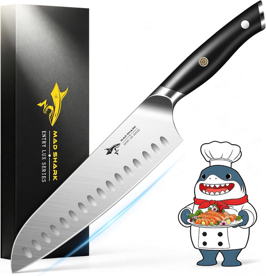 8" Santoku Kitchen Chef Knife, Forged German High Carbon Steel Chef Knife, Full Tang Ergonomic Handle, Ultra Sharp for Chopping & Slicing,Birthday Gifts for Women Men,Gift Box