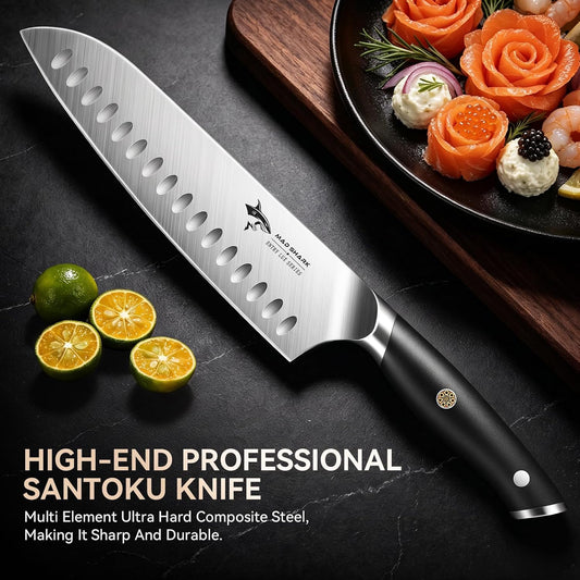 8" Santoku Kitchen Chef Knife, Forged German High Carbon Steel Chef Knife, Full Tang Ergonomic Handle, Ultra Sharp for Chopping & Slicing,Birthday Gifts for Women Men,Gift Box