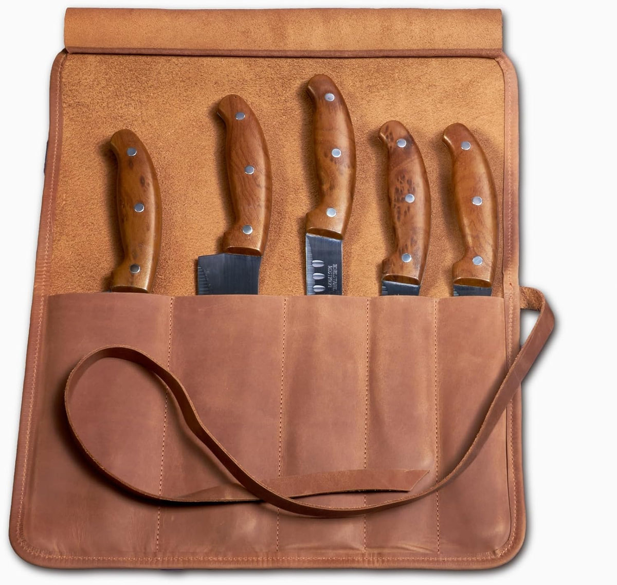 Professional's Leather Knife Roll Bag, Leather Knife Roll For Chef, Caramel Brown