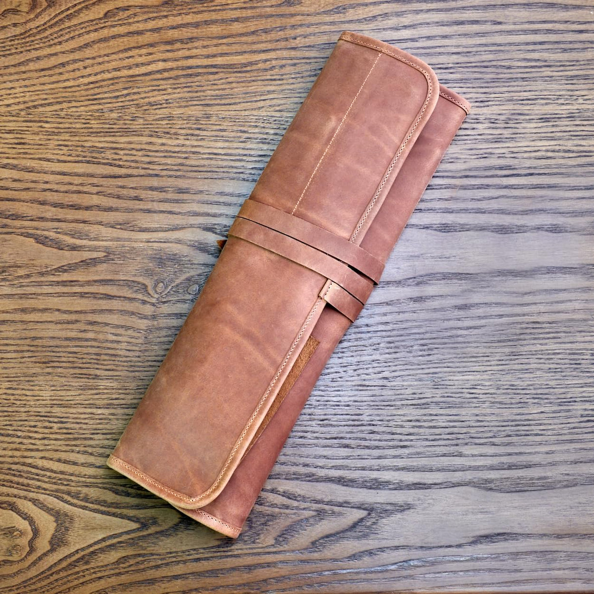 Professional's Leather Knife Roll Bag, Leather Knife Roll For Chef, Caramel Brown