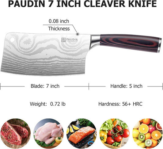 Cleaver Knife, Ultra Sharp Meat Cleaver 7 Inch, High Carbon Stainless Steel Butcher Knife with Wooden Handle, Chinese Cleaver for Meat Cutting Vegetable Slicing