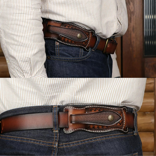 Leather Pocket Knife Sheath Folding Knives Holster Belt Holder Ambidextrous | Ambidextrous Horizontal Carry Case,Snap Closure, Fit 1.5" Belt, Hip/Back, Fit 4.5" Long Folding Tool,For Edc Outdoor Camping