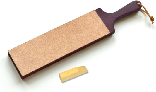 Wood Carving Tools | Dual-Sided Paddle Strop | Smooth and Rough Leather Sides | 1oz Bar of Gold Polishing Compound Included | PW16 | Made in the U.S.A.