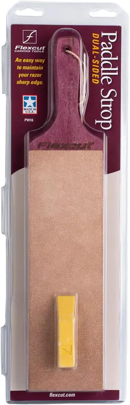 Wood Carving Tools | Dual-Sided Paddle Strop | Smooth and Rough Leather Sides | 1oz Bar of Gold Polishing Compound Included | PW16 | Made in the U.S.A.