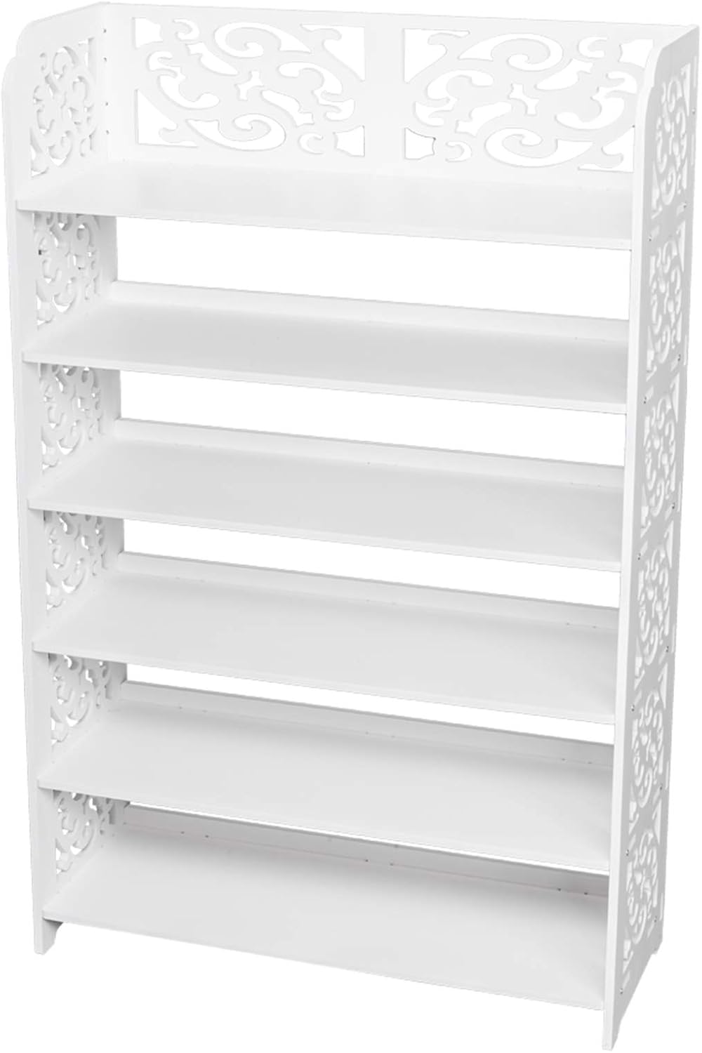 Wood-Plastic Board Six Tiers Carved Shoe Rack White B