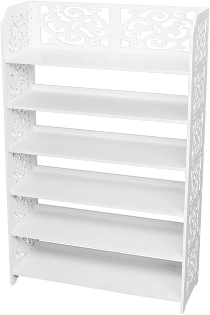 Wood-Plastic Board Six Tiers Carved Shoe Rack White B