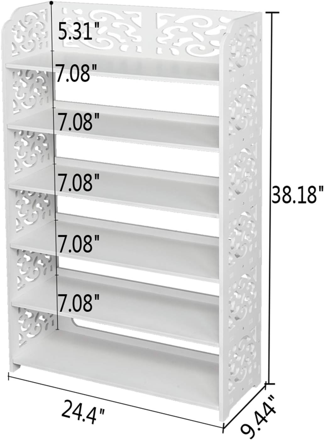Wood-Plastic Board Six Tiers Carved Shoe Rack White B