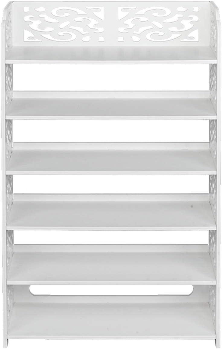 Wood-Plastic Board Six Tiers Carved Shoe Rack White B