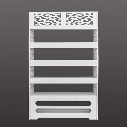 Wood-Plastic Board Six Tiers Carved Shoe Rack White B
