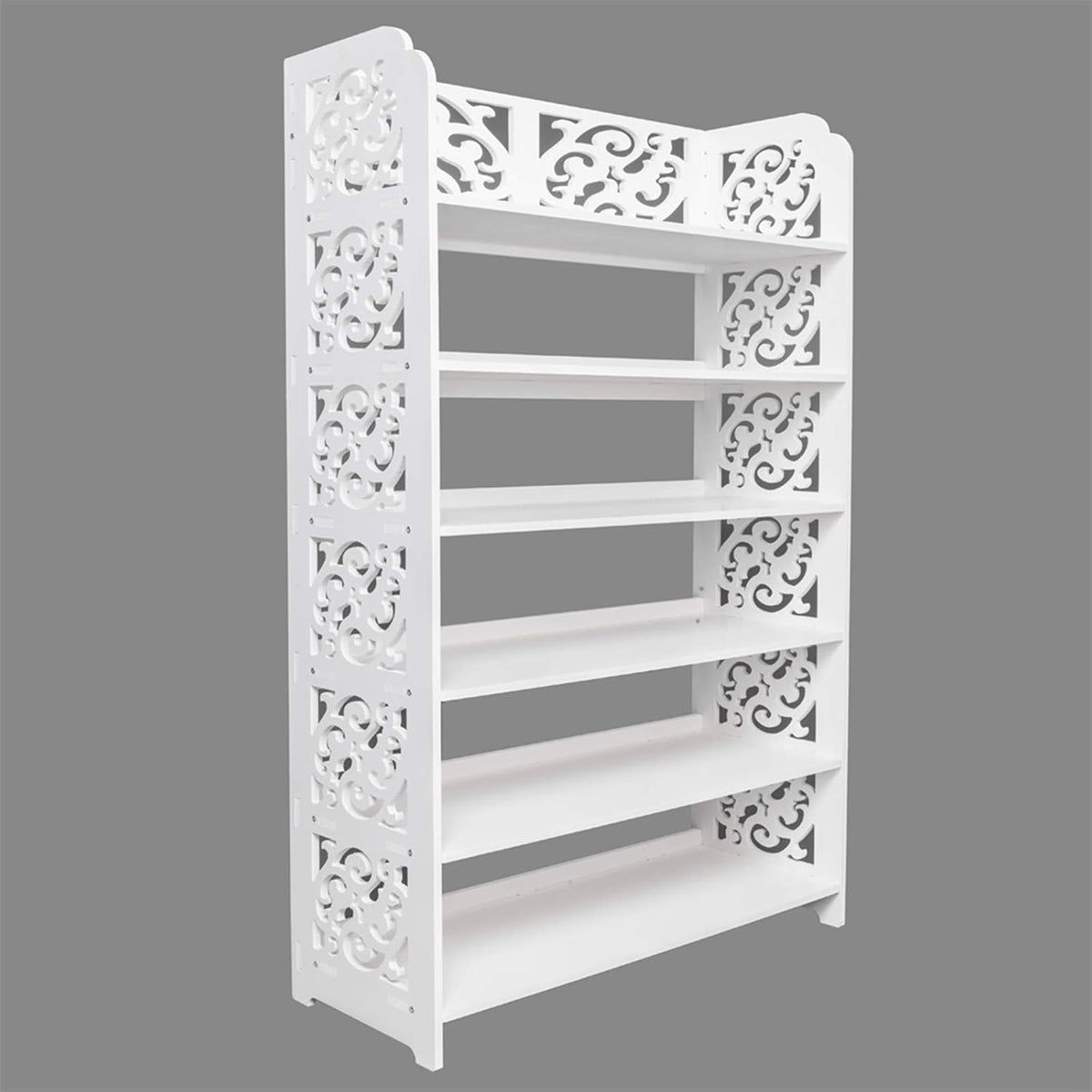 Wood-Plastic Board Six Tiers Carved Shoe Rack White B