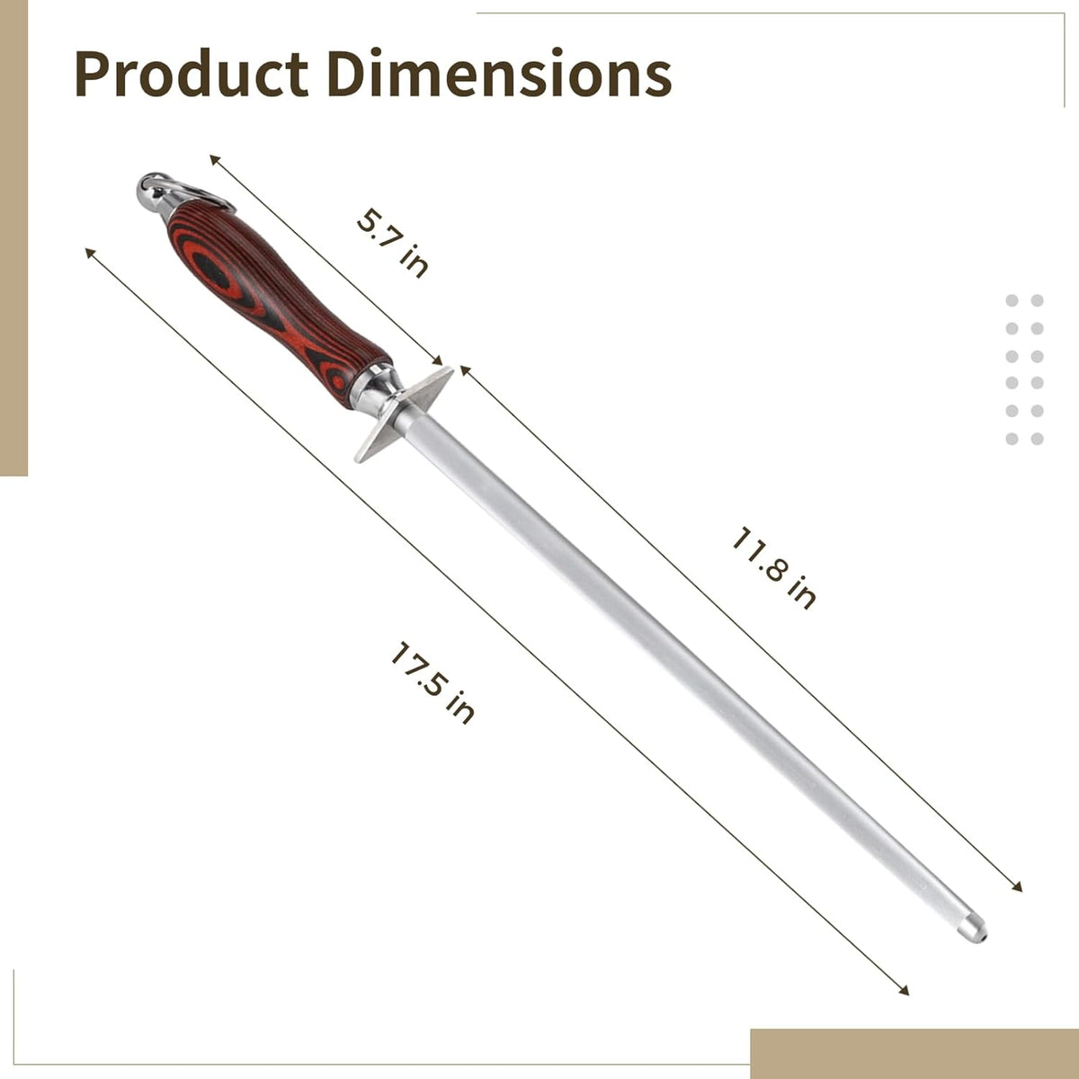 12 in Honing Steel Sharpener Rod, High Carbon Steel Honing Tool with Comfortable Wooden Handle and Hanging Ring, Manual Kitchen Sharpener for Kitchen Cutters Sharpening Maintenance