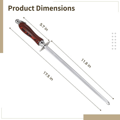 12 in Honing Steel Sharpener Rod, High Carbon Steel Honing Tool with Comfortable Wooden Handle and Hanging Ring, Manual Kitchen Sharpener for Kitchen Cutters Sharpening Maintenance