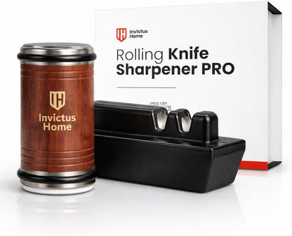 Invictus Knife Sharpener Pro - Professional Rolling Knife Sharpener Kit with Diamond and Ceramic Discs - Fast & Safe Manual Knife Sharpener with Magnetic Base, 15° & 20° Angles for Razor-Sharp Edge