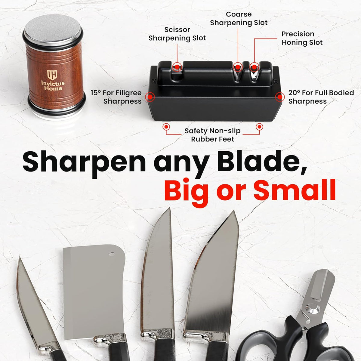 Invictus Knife Sharpener Pro - Professional Rolling Knife Sharpener Kit with Diamond and Ceramic Discs - Fast & Safe Manual Knife Sharpener with Magnetic Base, 15° & 20° Angles for Razor-Sharp Edge