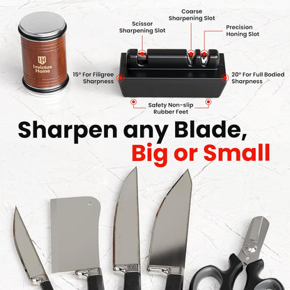 Invictus Knife Sharpener Pro - Professional Rolling Knife Sharpener Kit with Diamond and Ceramic Discs - Fast & Safe Manual Knife Sharpener with Magnetic Base, 15° & 20° Angles for Razor-Sharp Edge