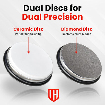 Invictus Knife Sharpener Pro - Professional Rolling Knife Sharpener Kit with Diamond and Ceramic Discs - Fast & Safe Manual Knife Sharpener with Magnetic Base, 15° & 20° Angles for Razor-Sharp Edge