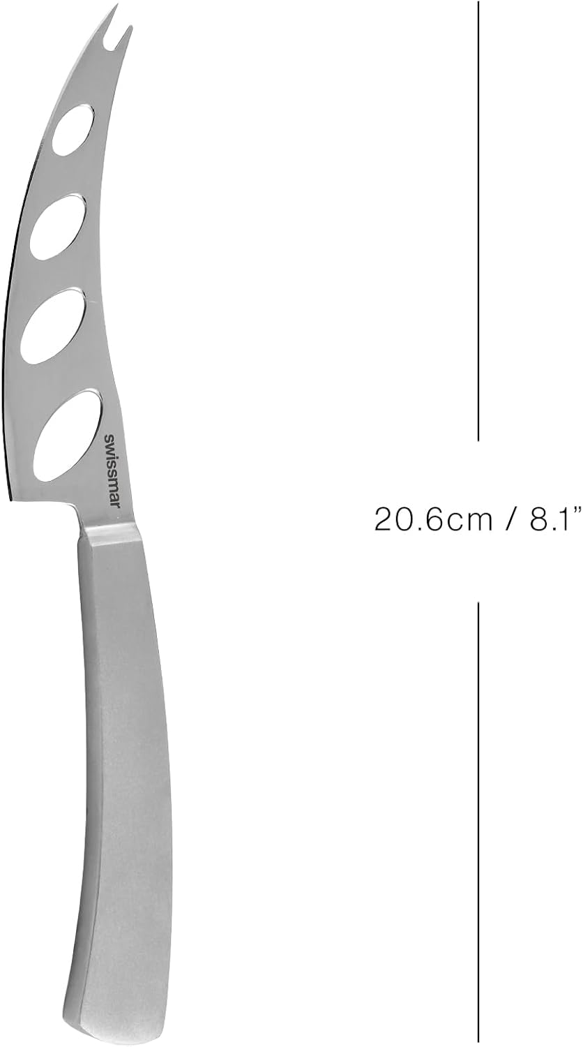 Barcelona Moist Cheese Knife – 8.2" Stainless Steel Blade with Sand-Blasted Handle – Non-Stick Blade with Fork Tip – Ideal for Brie, Camembert, Blue & Feta – Stylish Cheese Board Knife