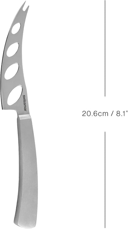 Barcelona Moist Cheese Knife – 8.2" Stainless Steel Blade with Sand-Blasted Handle – Non-Stick Blade with Fork Tip – Ideal for Brie, Camembert, Blue & Feta – Stylish Cheese Board Knife