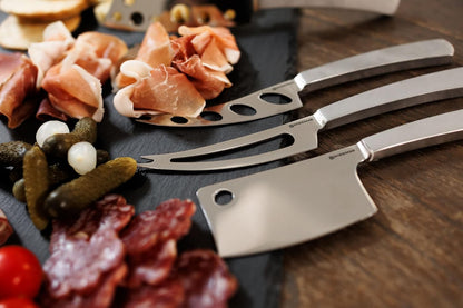 Barcelona Moist Cheese Knife – 8.2" Stainless Steel Blade with Sand-Blasted Handle – Non-Stick Blade with Fork Tip – Ideal for Brie, Camembert, Blue & Feta – Stylish Cheese Board Knife