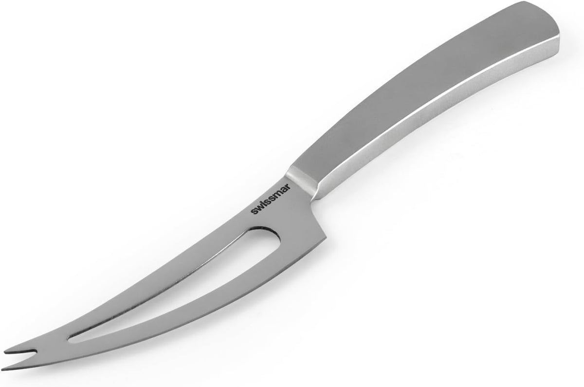 Barcelona Moist Cheese Knife – 8.2" Stainless Steel Blade with Sand-Blasted Handle – Non-Stick Blade with Fork Tip – Ideal for Brie, Camembert, Blue & Feta – Stylish Cheese Board Knife