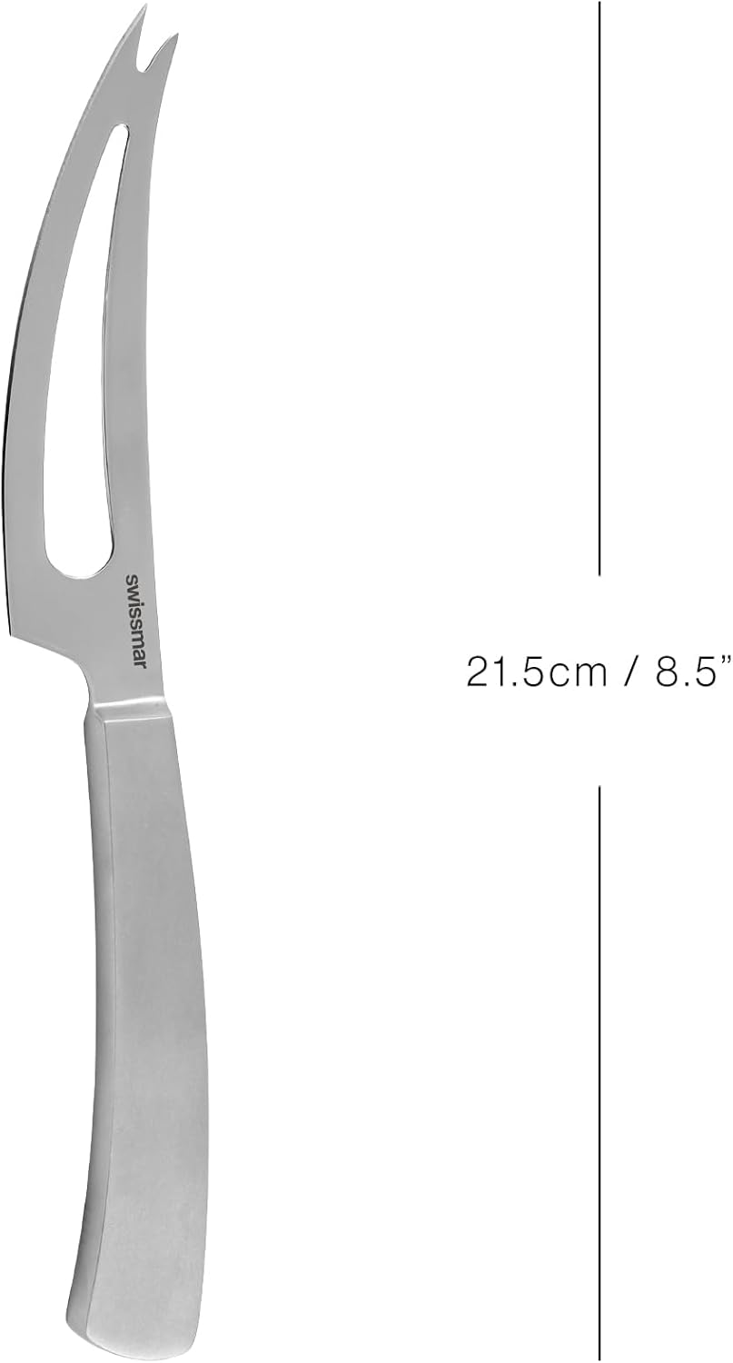 Barcelona Moist Cheese Knife – 8.2" Stainless Steel Blade with Sand-Blasted Handle – Non-Stick Blade with Fork Tip – Ideal for Brie, Camembert, Blue & Feta – Stylish Cheese Board Knife