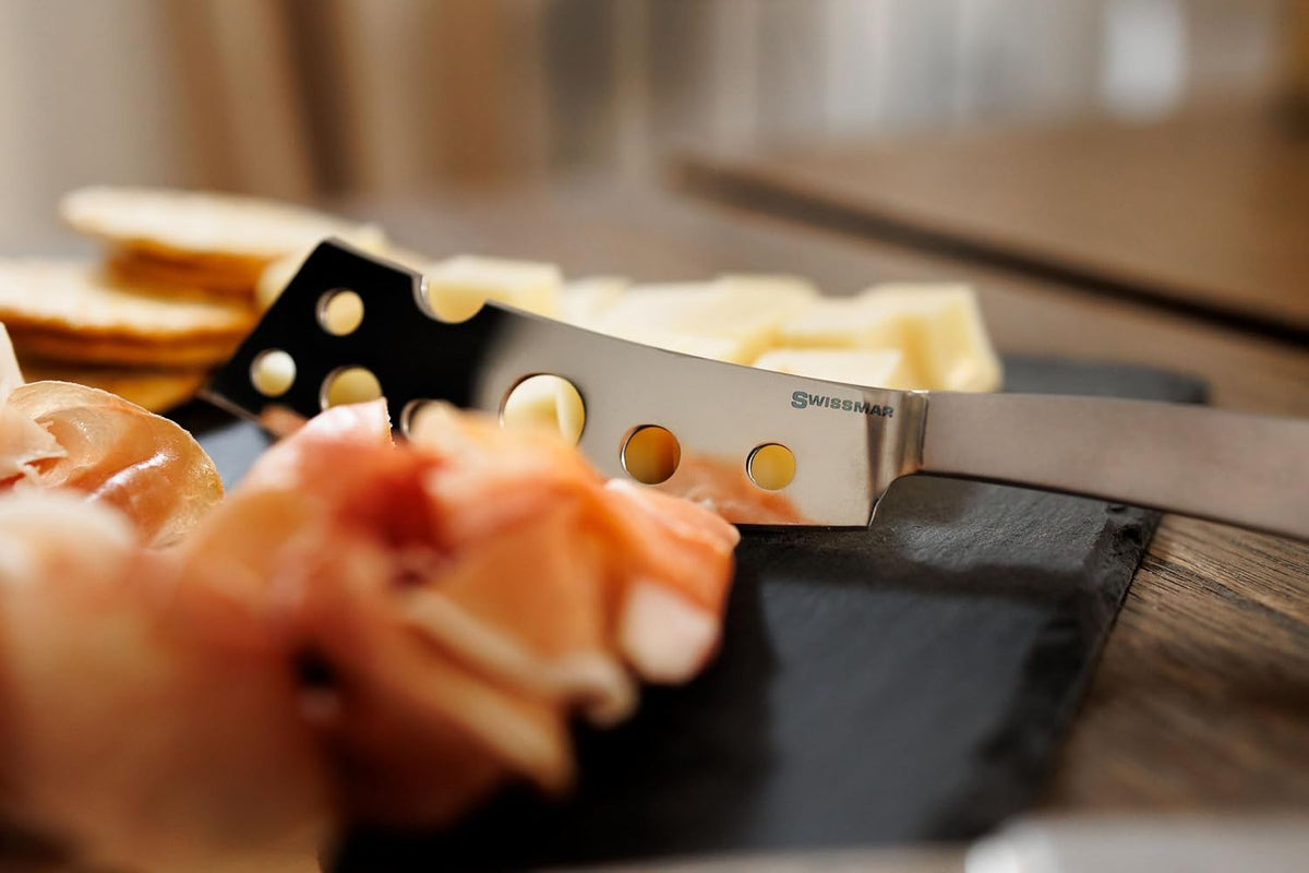 Barcelona Moist Cheese Knife – 8.2" Stainless Steel Blade with Sand-Blasted Handle – Non-Stick Blade with Fork Tip – Ideal for Brie, Camembert, Blue & Feta – Stylish Cheese Board Knife