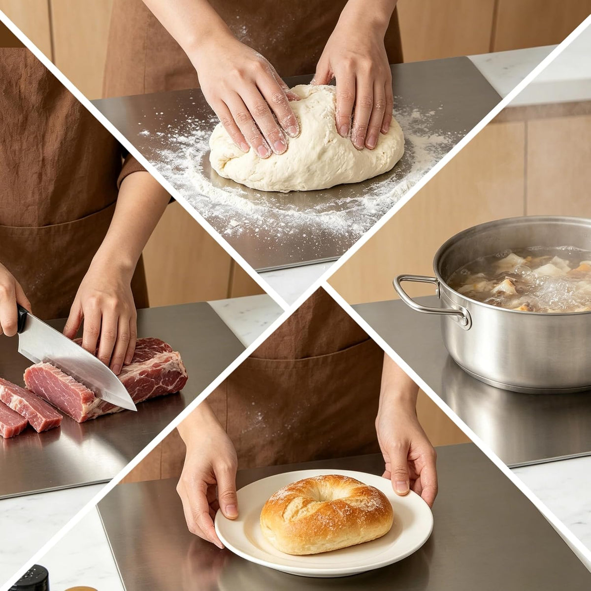 Stainless Steel Cutting Board with Lip, 16 x 12 Inches Kitchen Chopping Board for Countertop, Double-Sided Food-Grade Metal Cutting Board, L-Shaped Edge Chopping Mat for Kitchen Prep & Baking