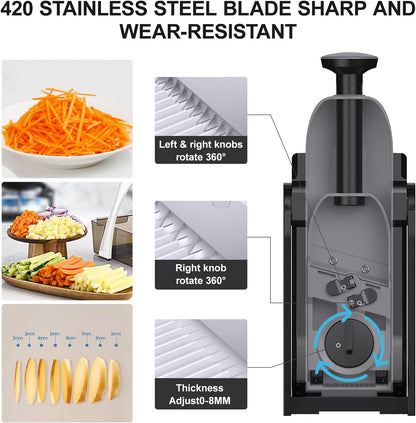 5 in 1 Adjustable Safe Mandoline Slicer for Kitchen with Paring Knife | Safe Mandoline Slicer for Kitchen, Easy to Clean/Storage, Potato Slicing, Strips, Shredding, Dicing, Chop, Cleaning brush
