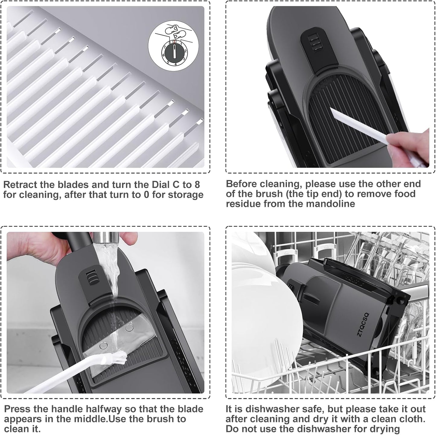 5 in 1 Adjustable Safe Mandoline Slicer for Kitchen with Paring Knife | Safe Mandoline Slicer for Kitchen, Easy to Clean/Storage, Potato Slicing, Strips, Shredding, Dicing, Chop, Cleaning brush