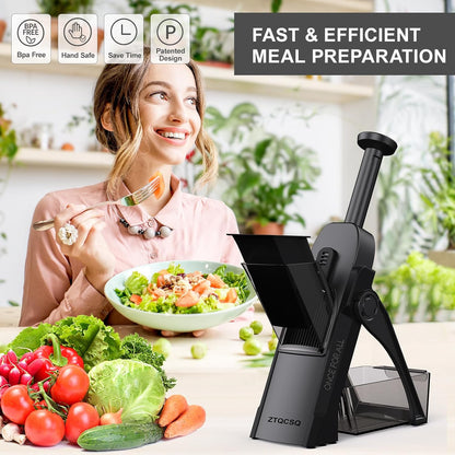 5 in 1 Adjustable Safe Mandoline Slicer for Kitchen with Paring Knife | Safe Mandoline Slicer for Kitchen, Easy to Clean/Storage, Potato Slicing, Strips, Shredding, Dicing, Chop, Cleaning brush