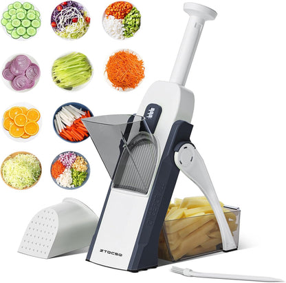 5 in 1 Adjustable Safe Mandoline Slicer for Kitchen with Paring Knife | Safe Mandoline Slicer for Kitchen, Easy to Clean/Storage, Potato Slicing, Strips, Shredding, Dicing, Chop, Cleaning brush