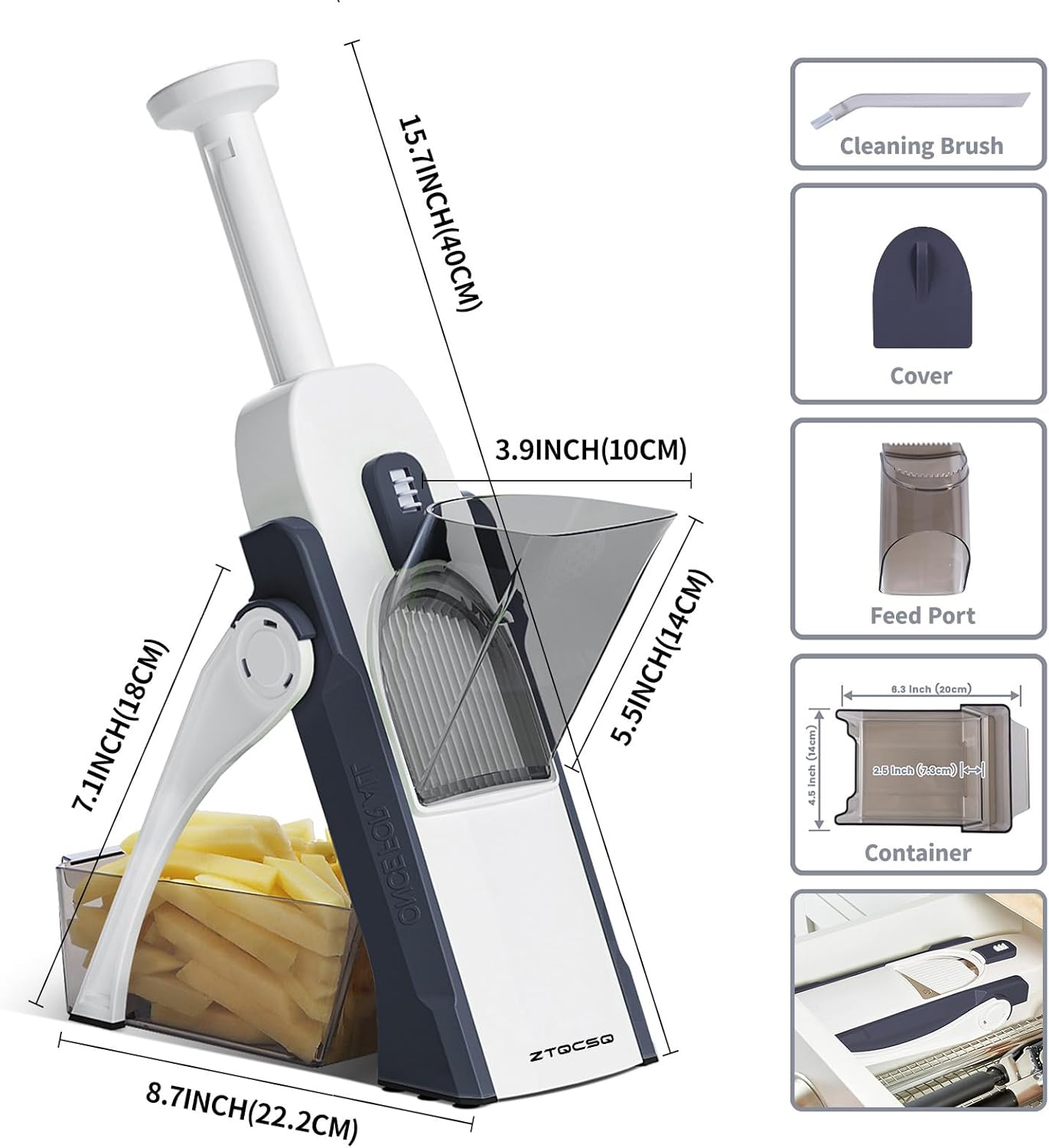 5 in 1 Adjustable Safe Mandoline Slicer for Kitchen with Paring Knife | Safe Mandoline Slicer for Kitchen, Easy to Clean/Storage, Potato Slicing, Strips, Shredding, Dicing, Chop, Cleaning brush