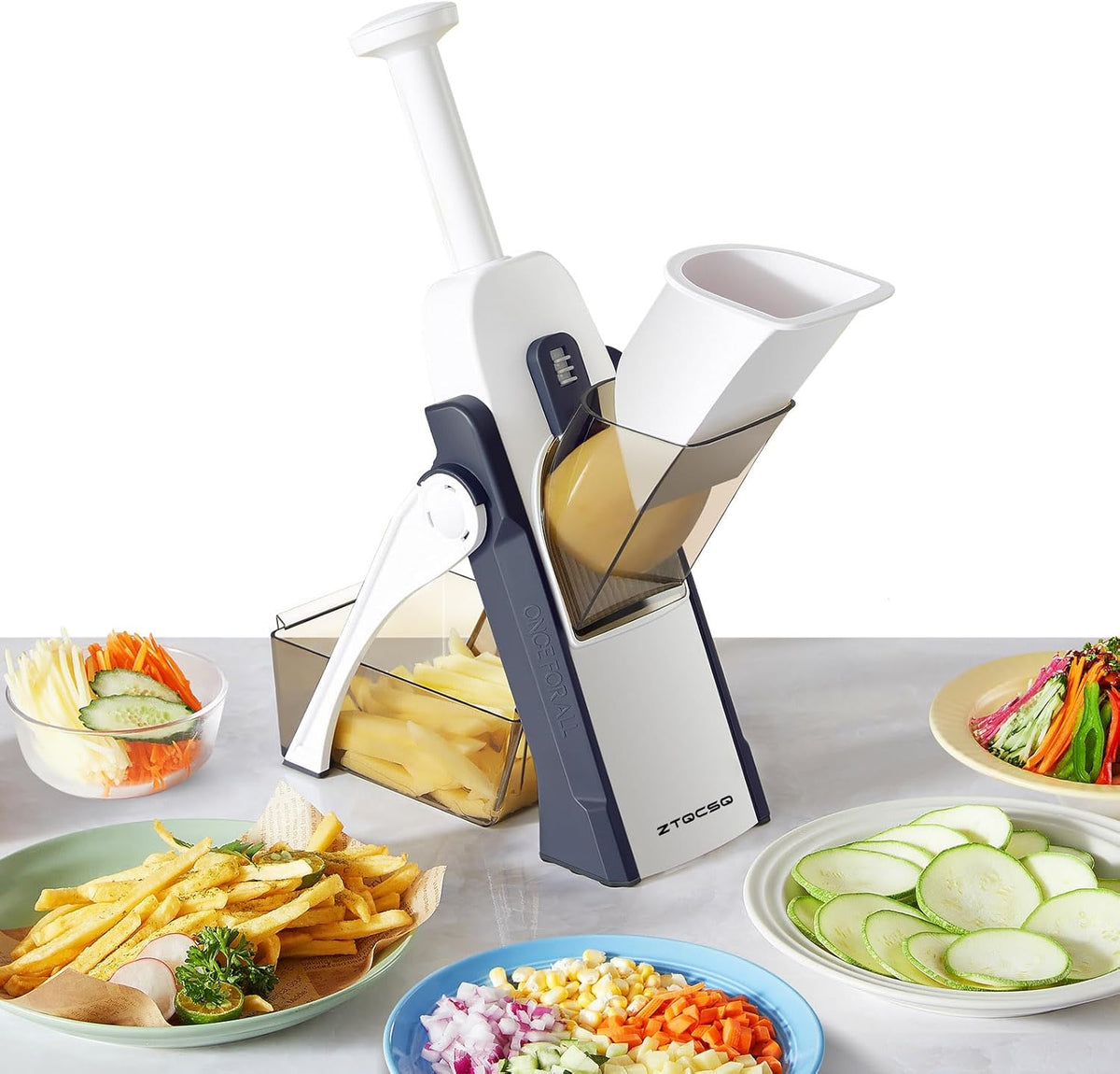 5 in 1 Adjustable Safe Mandoline Slicer for Kitchen with Paring Knife | Safe Mandoline Slicer for Kitchen, Easy to Clean/Storage, Potato Slicing, Strips, Shredding, Dicing, Chop, Cleaning brush