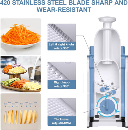 5 in 1 Adjustable Safe Mandoline Slicer for Kitchen with Paring Knife | Safe Mandoline Slicer for Kitchen, Easy to Clean/Storage, Potato Slicing, Strips, Shredding, Dicing, Chop, Cleaning brush