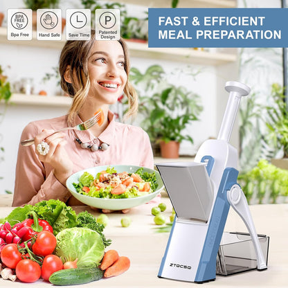 5 in 1 Adjustable Safe Mandoline Slicer for Kitchen with Paring Knife | Safe Mandoline Slicer for Kitchen, Easy to Clean/Storage, Potato Slicing, Strips, Shredding, Dicing, Chop, Cleaning brush