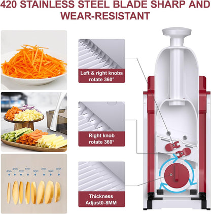 5 in 1 Adjustable Safe Mandoline Slicer for Kitchen with Paring Knife | Safe Mandoline Slicer for Kitchen, Easy to Clean/Storage, Potato Slicing, Strips, Shredding, Dicing, Chop, Cleaning brush