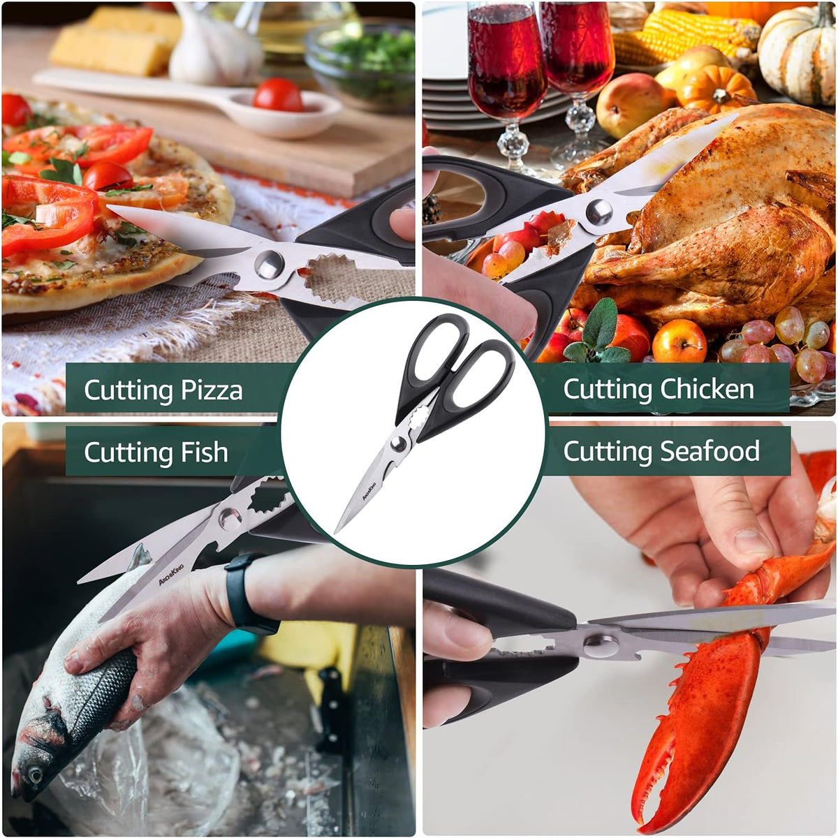 2-Pack Kitchen Scissors Heavy Duty, Stainless Steel All-Purpose Cooking Shears, Dishwasher Safe with Protective Sheath, Ideal for Meat/Poultry/Vegetables/Home Use