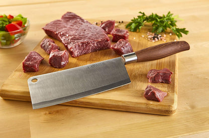 IMUSA 5.5 Inch Chef Stainless Steel Cleaver Knife with Woodlook Handle | Mirror-Polished Blade, Ergonomic Grip, Rust-Resistant Construction, Ideal for Chopping and Slicing