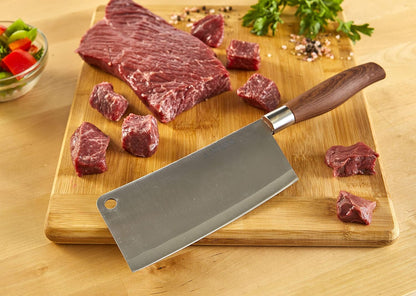 IMUSA 5.5 Inch Chef Stainless Steel Cleaver Knife with Woodlook Handle | Mirror-Polished Blade, Ergonomic Grip, Rust-Resistant Construction, Ideal for Chopping and Slicing