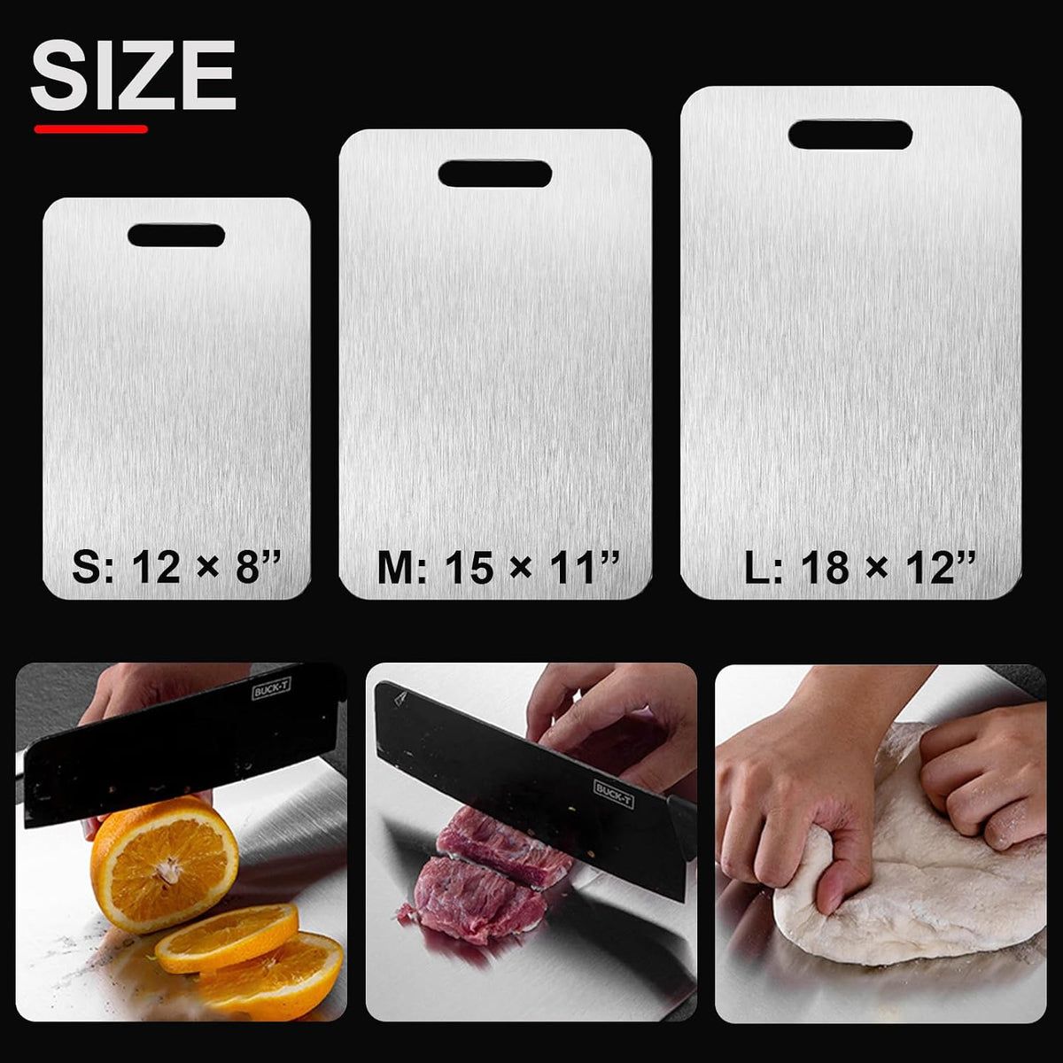 Titanium Cutting Board Set of 3, Titanium Cutting Boards for Kitchen, 100% Double Sided & Food-Grade Titanium Cutting Boards, Dishwasher Safe, Suitable for Separate Raw and Cooked Food (M+L+XL)