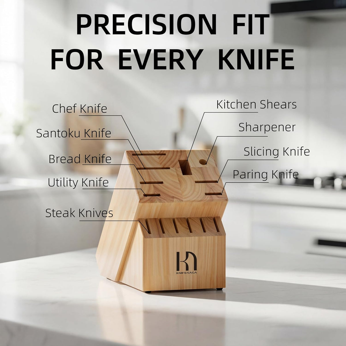 Knife Set Premium, Japanese 15 Pcs High Carbon Stainless Steel Kitchen Knife Block Set with Sharpener, Razor Sharp Knives Set for Kitchen with Natural Wood Block, Long-Lasting Edge